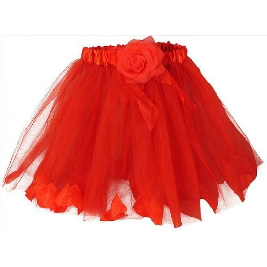 Fantasia Infantil Tutu de Tule Floral Vermelho